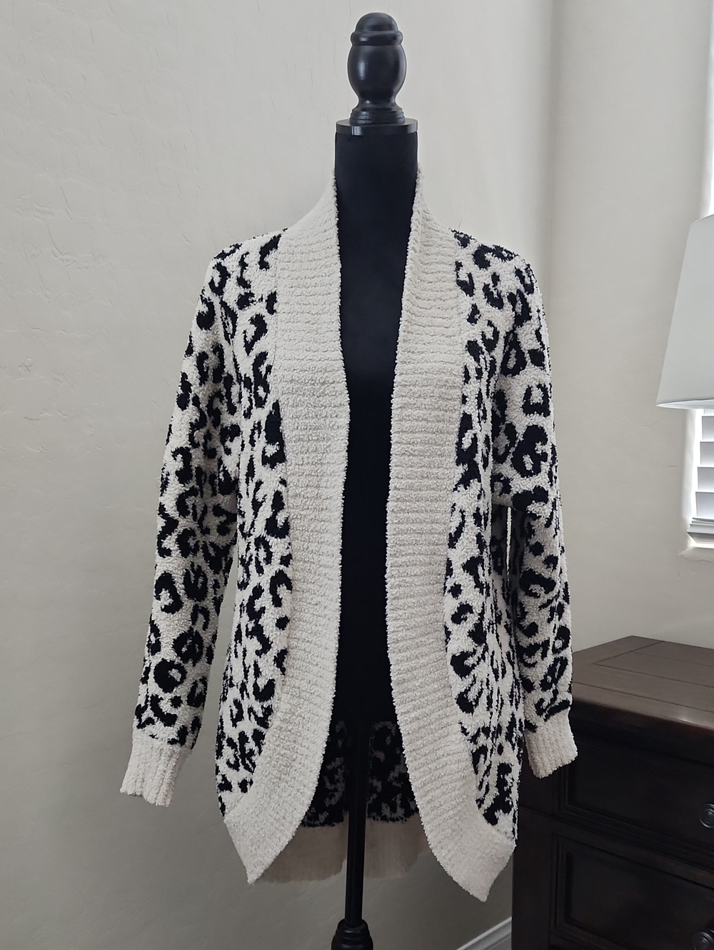 UGG Cream and Black Leopard Plush Open-Front Cardigan